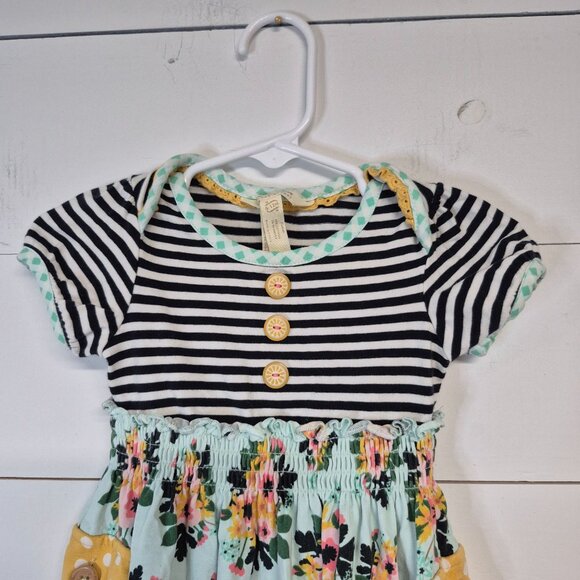 Matilda Jane Striped Floral Dress With Polka Dot Pockets & Button Accents 12M - Picture 2 of 6